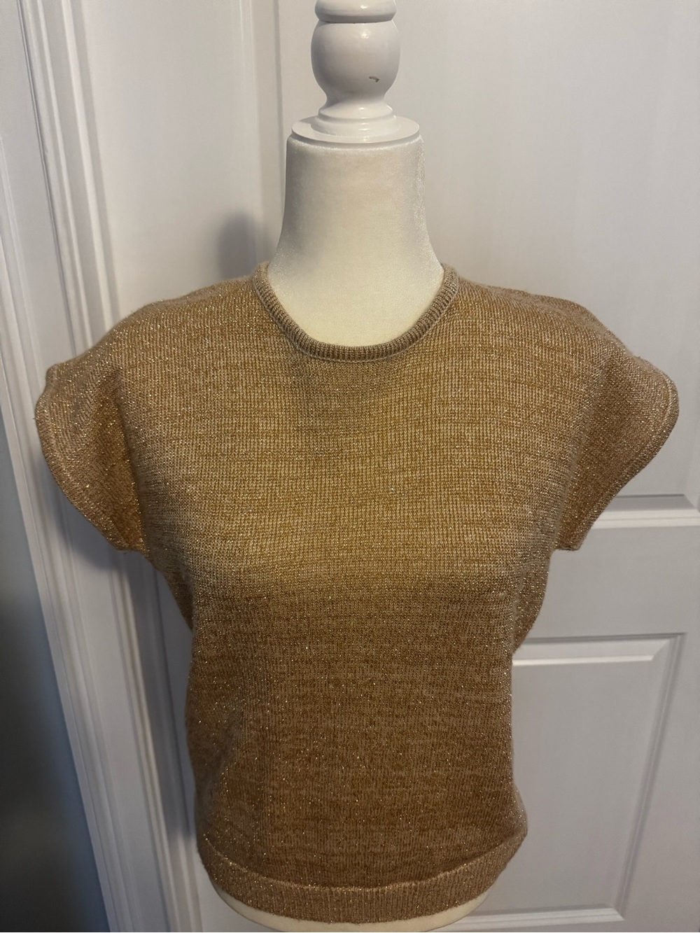 Harper Metallic Knit Crop Top in Tan Gold